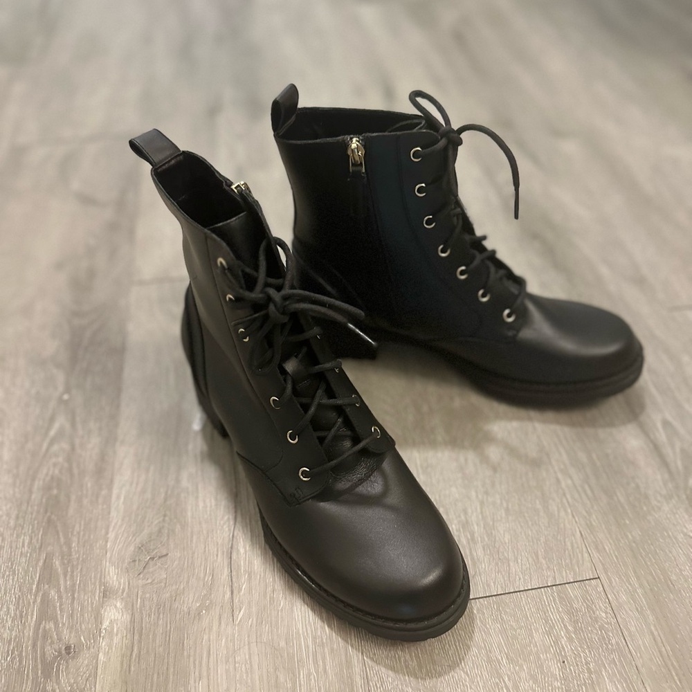 Cole Haan Black Combat Boots with Lace-Up Design